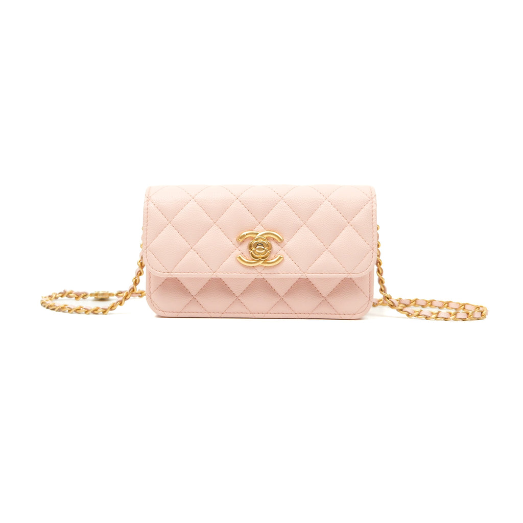 Chanel Mini WOC Phone Holder Pink Caviar Gold Hardware