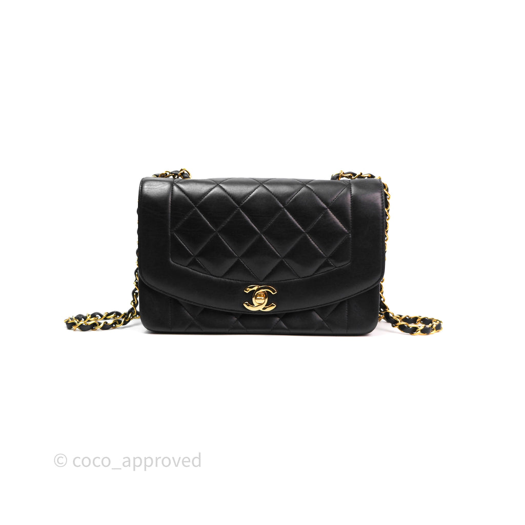 Chanel Vintage Quilted Small Classic Diana Flap Bag Black Lambskin 24K Gold Hardware