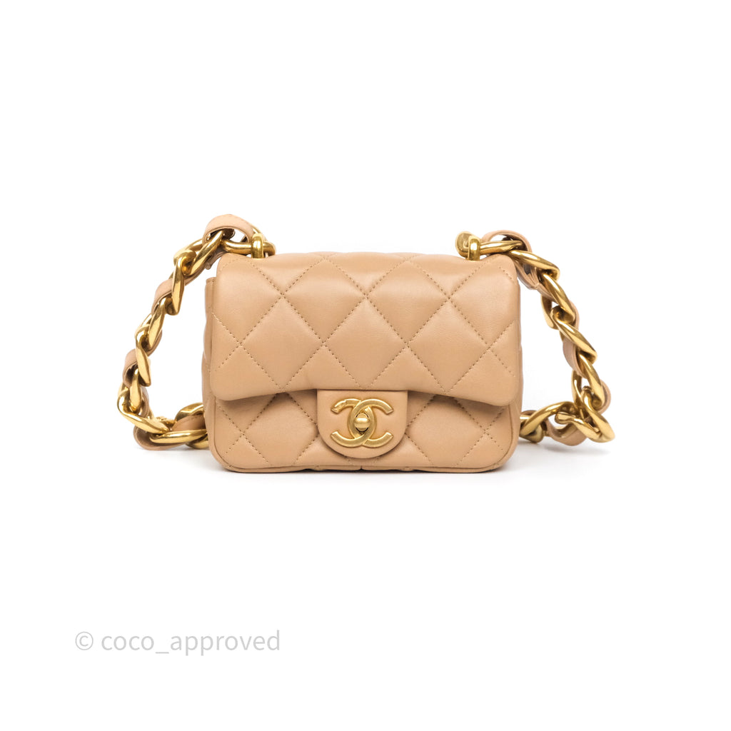 Chanel Mini CC Funky Town Flap Quilted Beige Lambskin Aged Gold Hardware