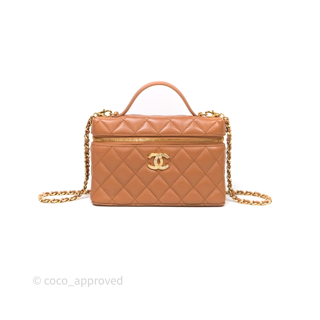 Chanel Top Handle Long Vanity with Chain Caramel Beige Lambskin 25B