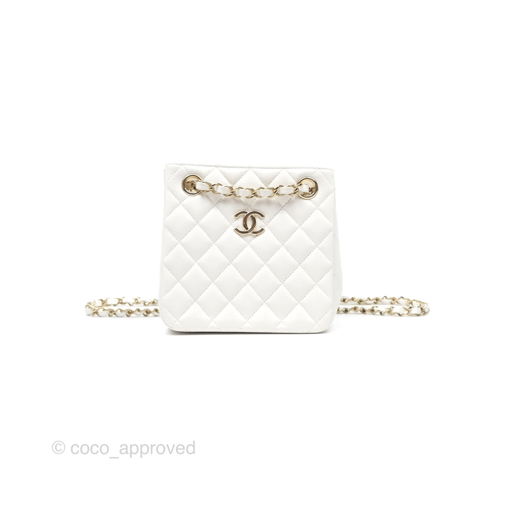 Chanel Mini Bucket Tote White Caviar Gold Hardware 22S