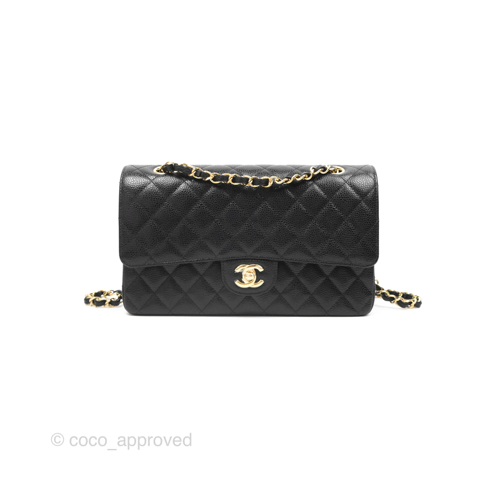 Chanel Classic M/L Medium Flap Quilted Black Caviar Gold Hardware