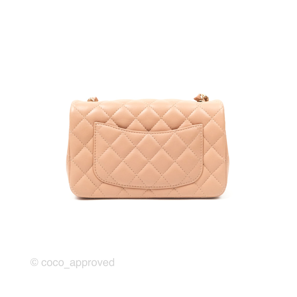 Chanel Quilted Mini Rectangular Flap Beige Lambskin Gold Hardware