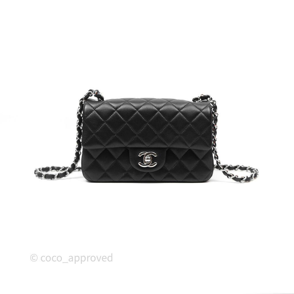 Chanel Quilted Mini Rectangular Flap Black Lambskin Silver Hardware