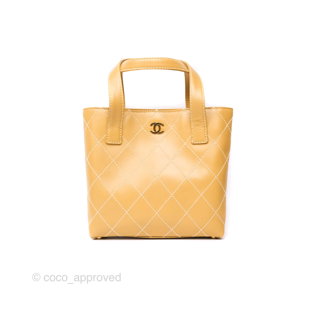 Chanel Vintage Quilted CC Tote Bag Beige Calfskin Gold Hardware