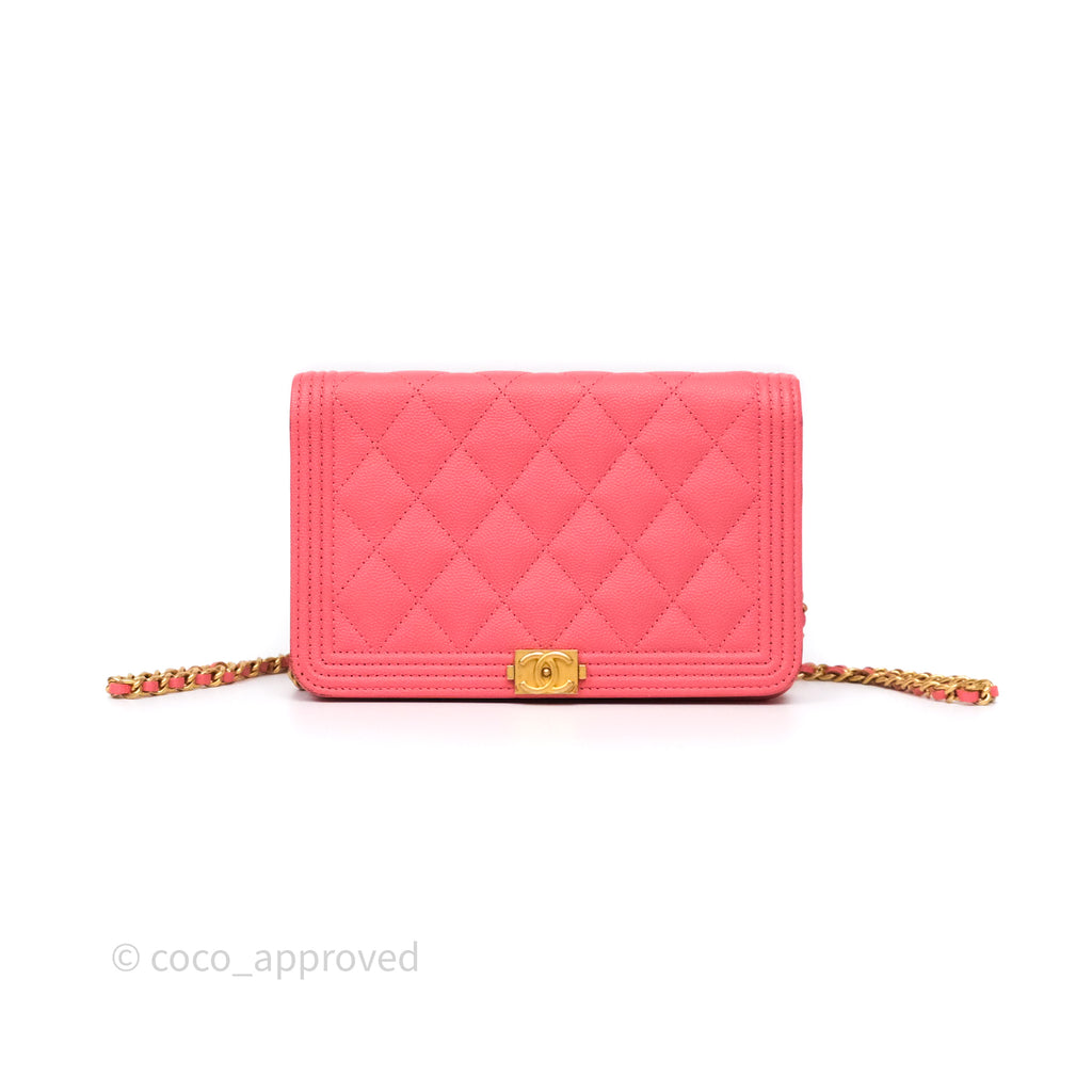 Chanel Boy Wallet on Chain WOC Quilted Dark Pink Caviar Aged Gold Hardware