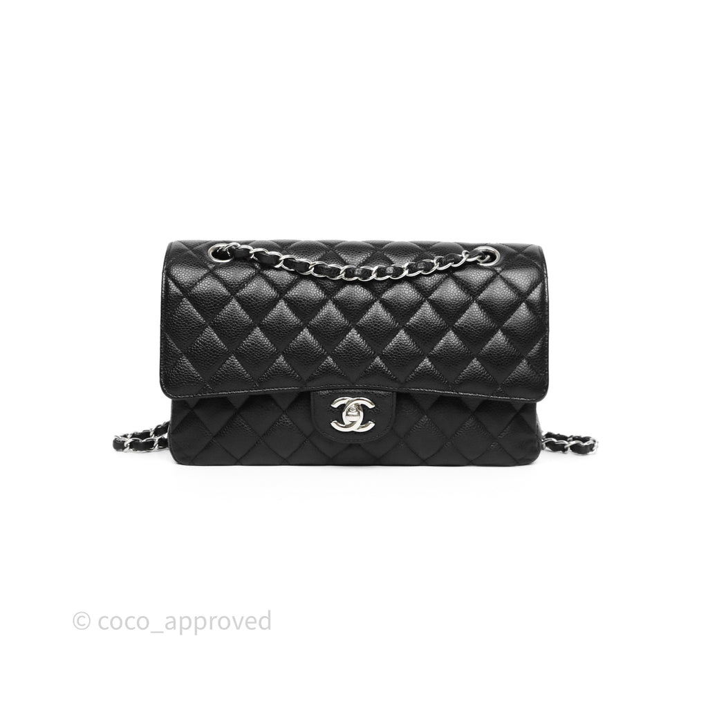 Chanel Classic M/L Medium Flap Quilted Black Caviar Silver Hardware