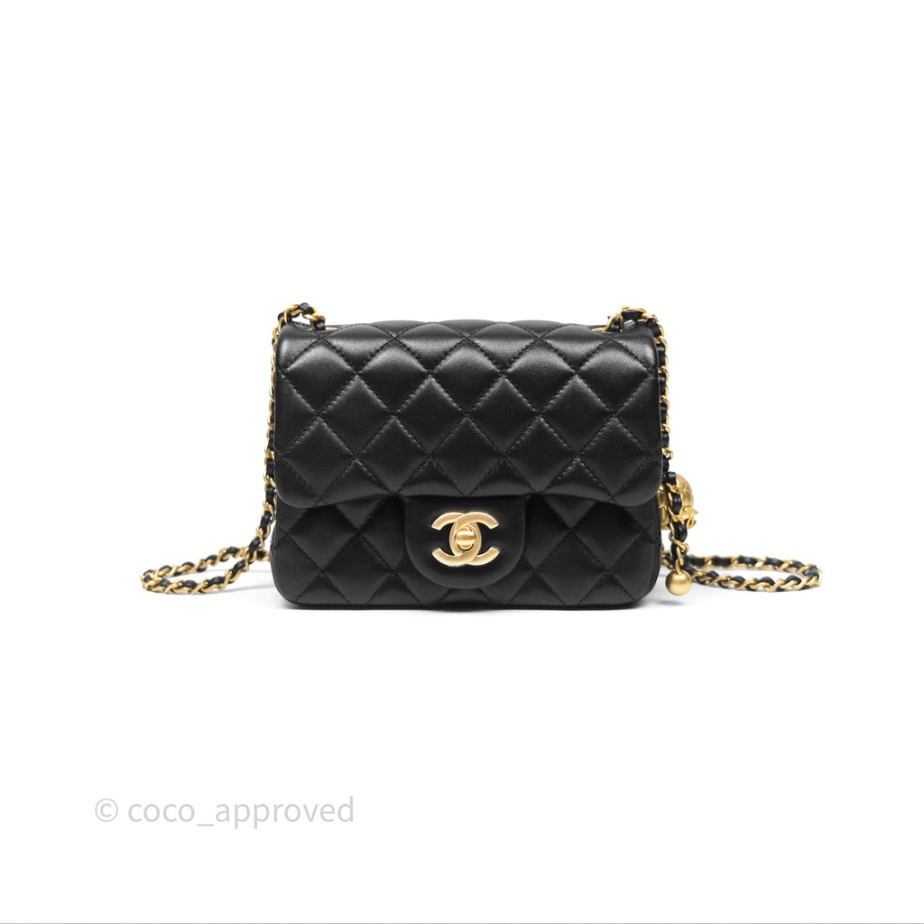 Chanel Pearl Crush Mini Square Quilted Black Lambskin Aged Gold Hardware