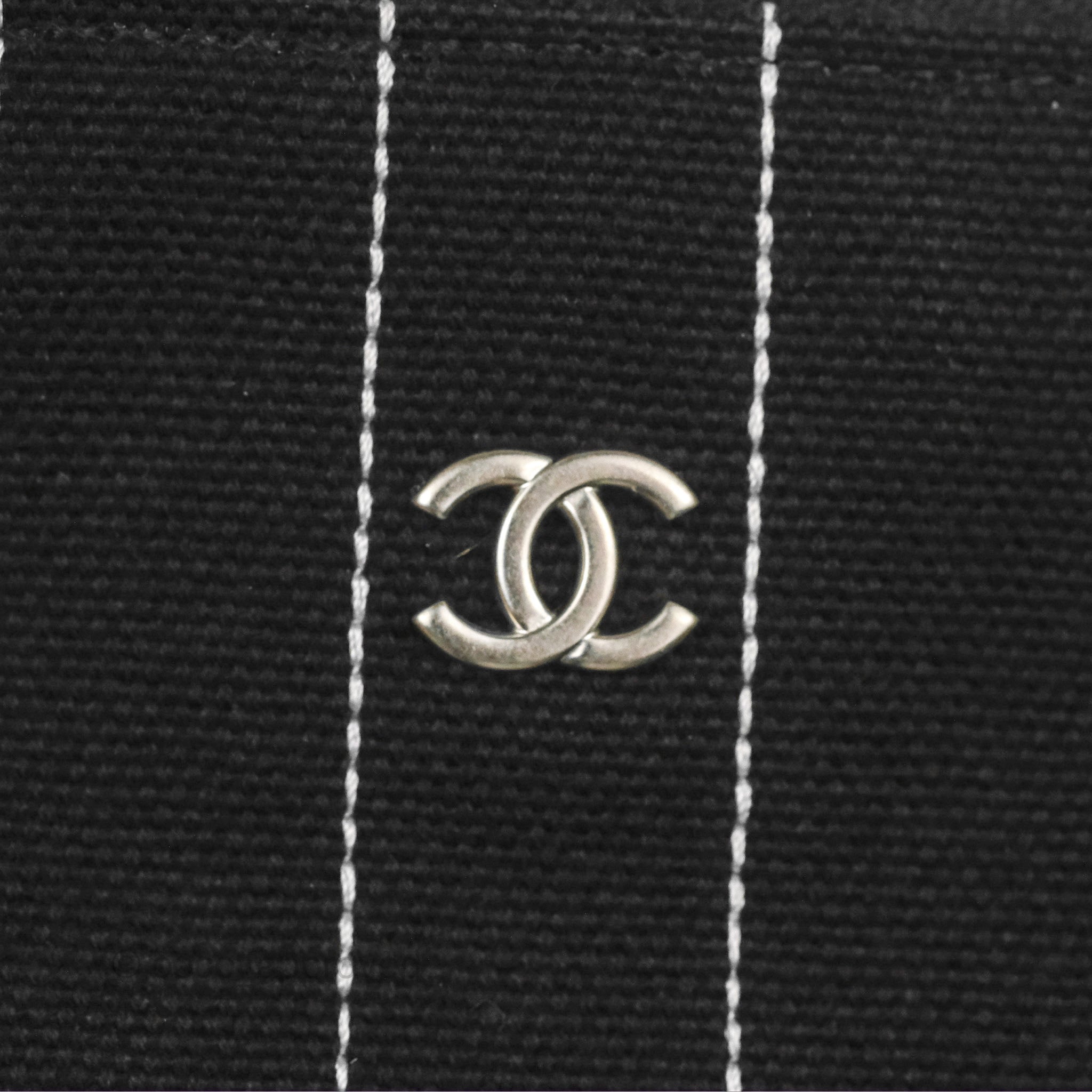 Chanel Canvas Calfskin Striped Large Deauville Tote Black White