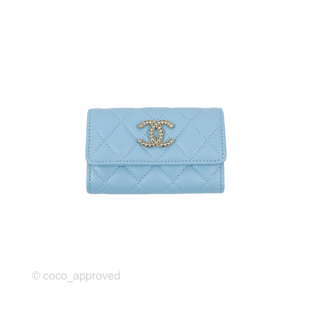 Chanel Crystal CC Quilted Flap Card Holder Blue Caviar
