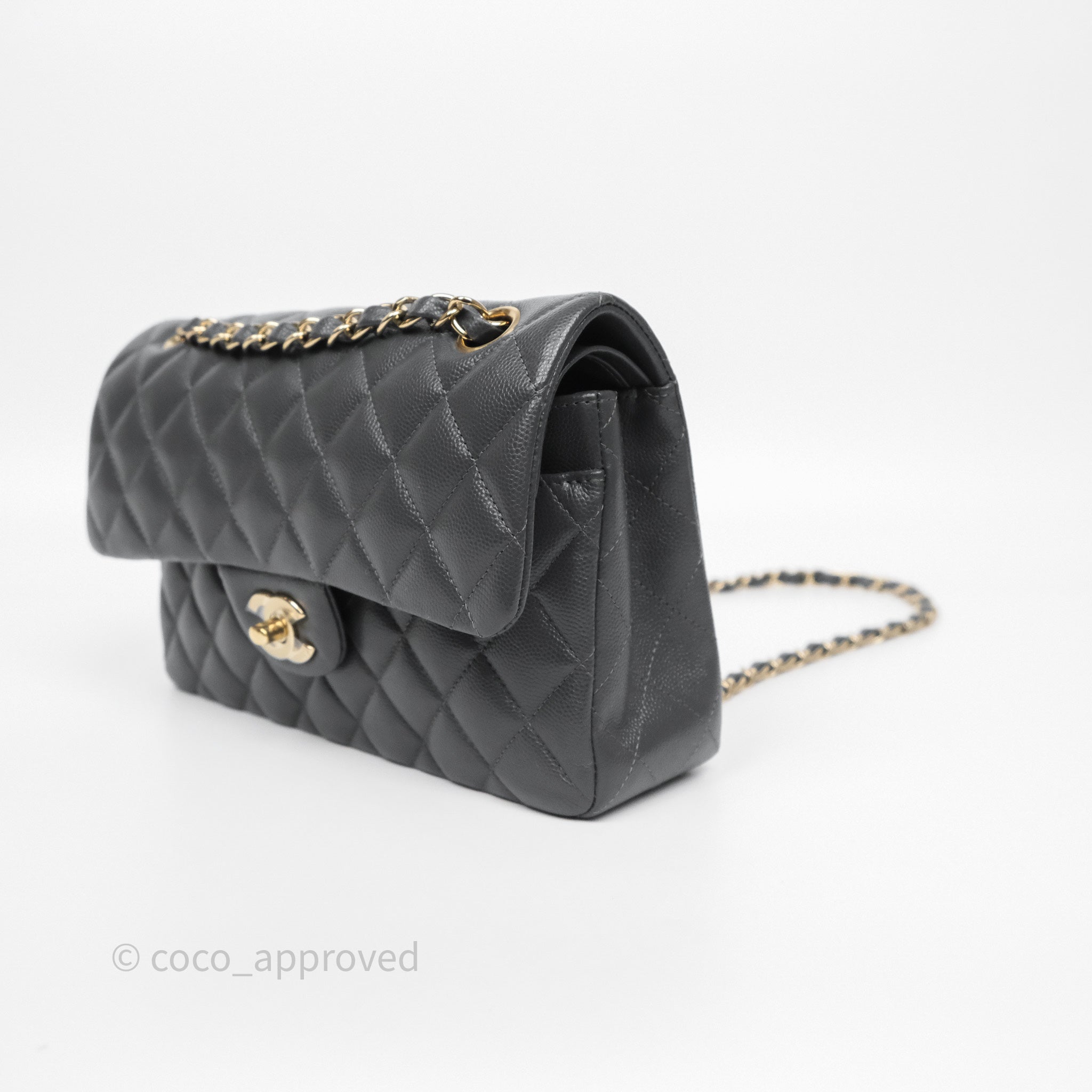 美品【CHANEL】レア　バレリーナ　チャコールグレー CHANEL Chanel Small Classic Flap Quilted Dark Grey Caviar Gold Hardware