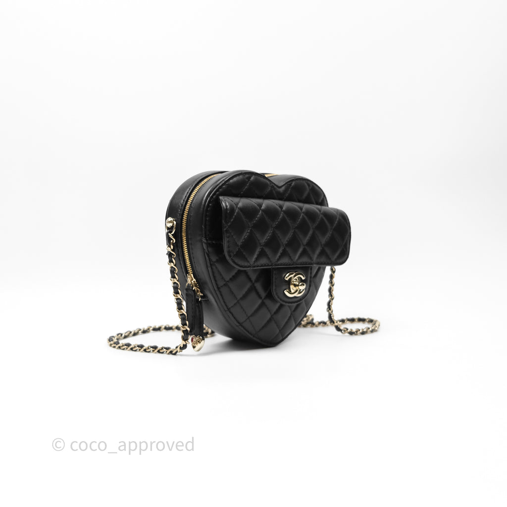 Chanel Large Heart Bag Black Lambskin Gold Hardware 22S