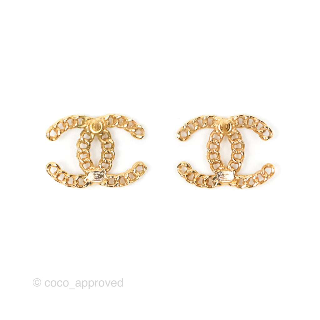 Chanel Pearl CC Earrings Gold Tone 18K 