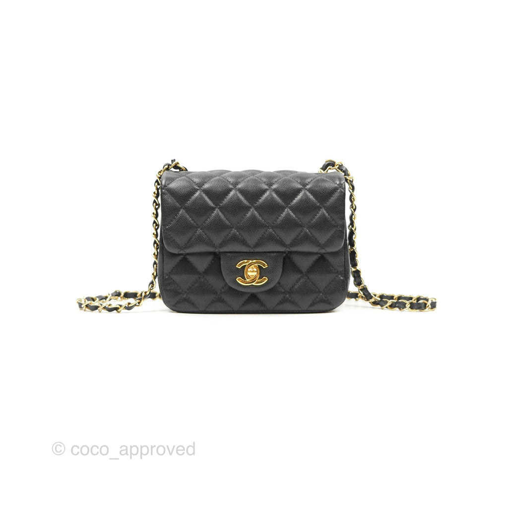 Chanel Mini Square Flap Quilted Black Caviar Gold Hardware