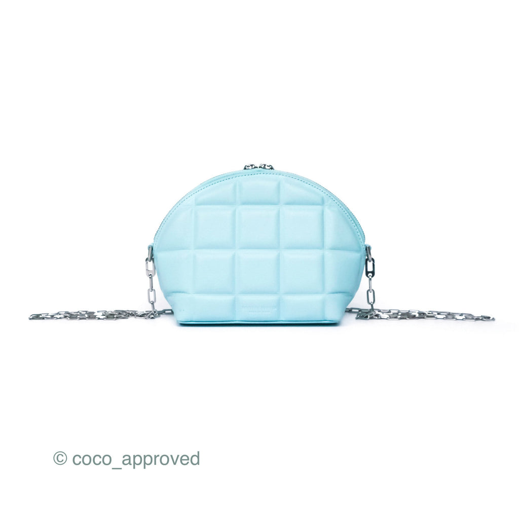 Bottega Veneta Mini Half Moon Bag Topazio Blue Nappa Lambskin Silver Hardware