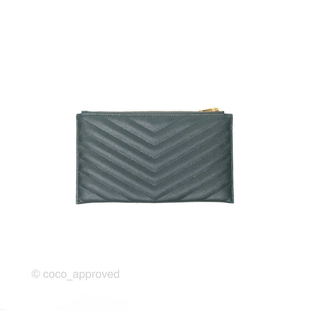 Saint Laurent Cassandre Matelasse Zipped Pouch Dark Green Gold Hardware