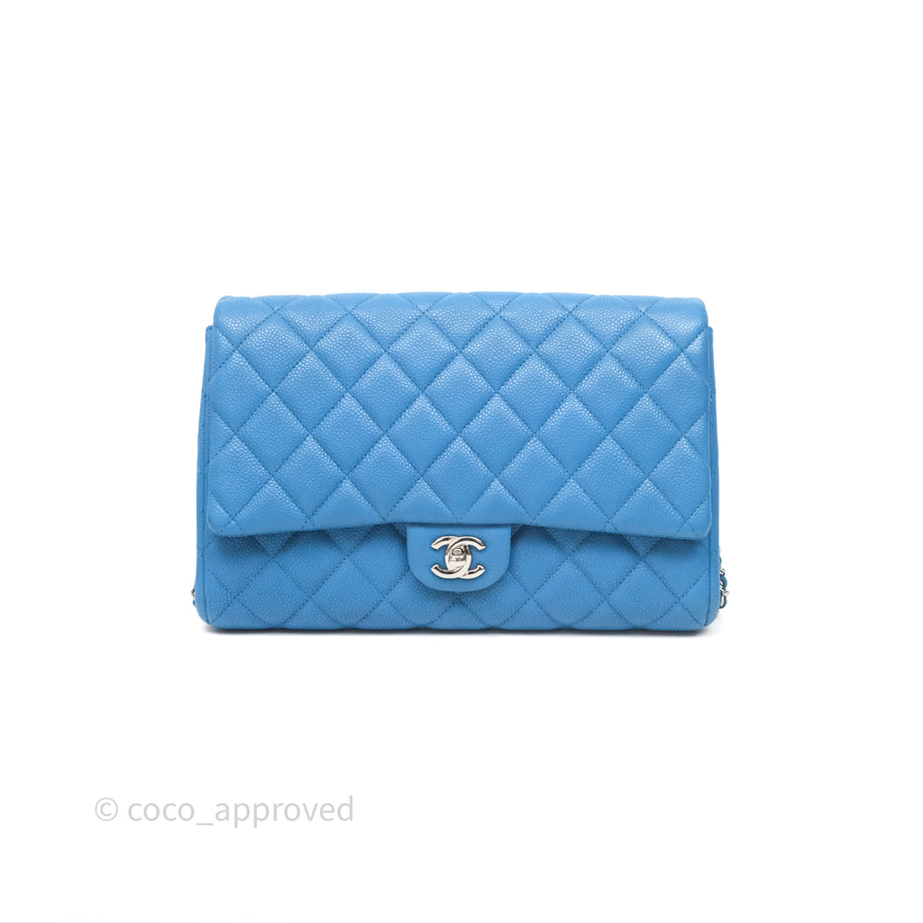 Chanel Quilted Clutch with Chain Caviar Azul Sliver Hardware
