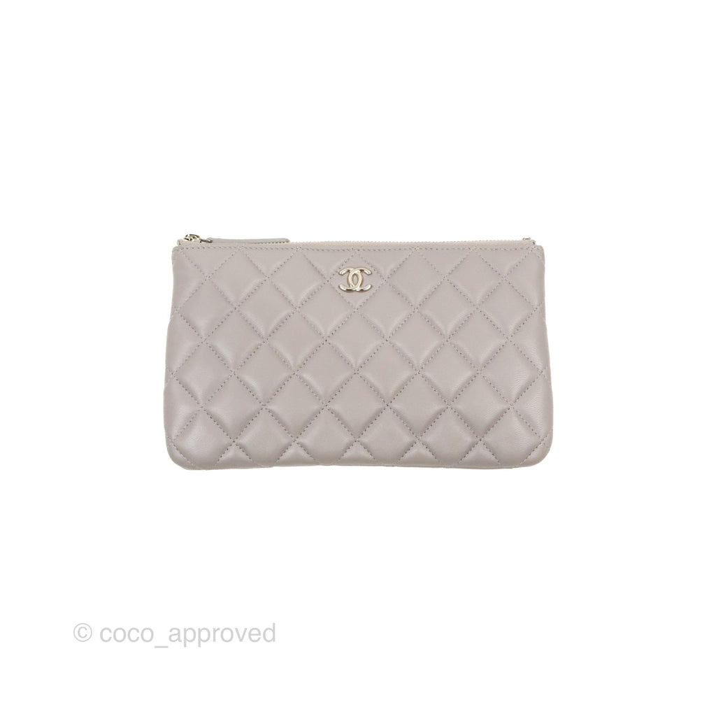 Chanel Quilted Small O Case Grey Lambskin Silver Hardware