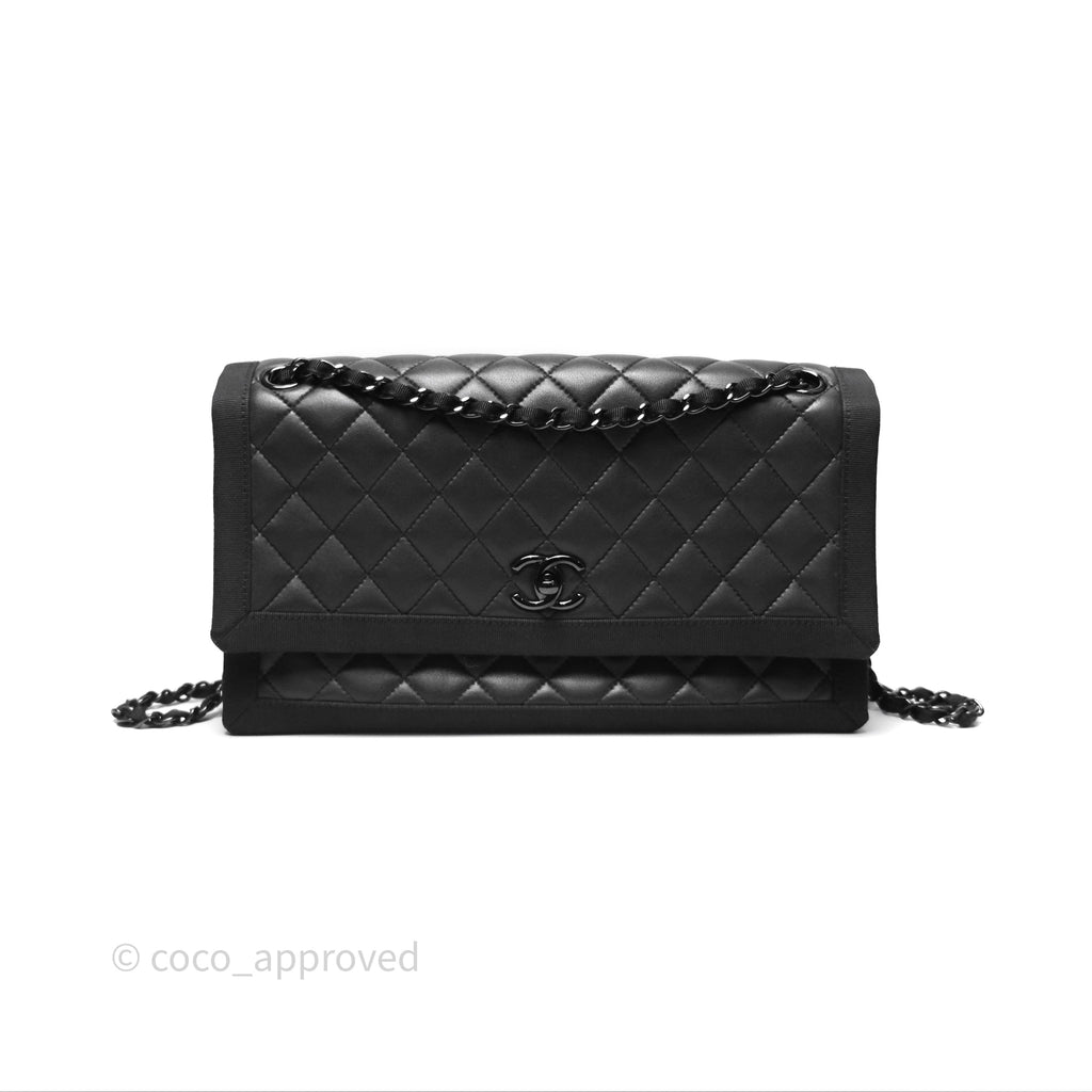 Chanel Quilted Accordion Flap Bag So Black Two Tone Lambskin Fabric