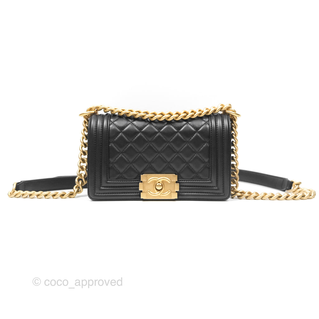 Chanel Small Boy Black Calfskin Aged Gold Hardware