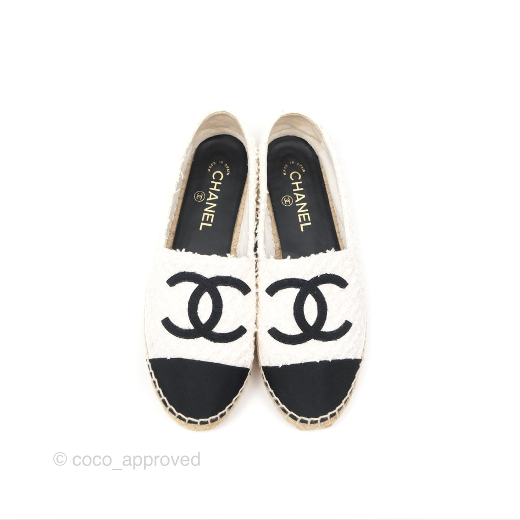 Chanel Espadrille Black White Tweed Size 39