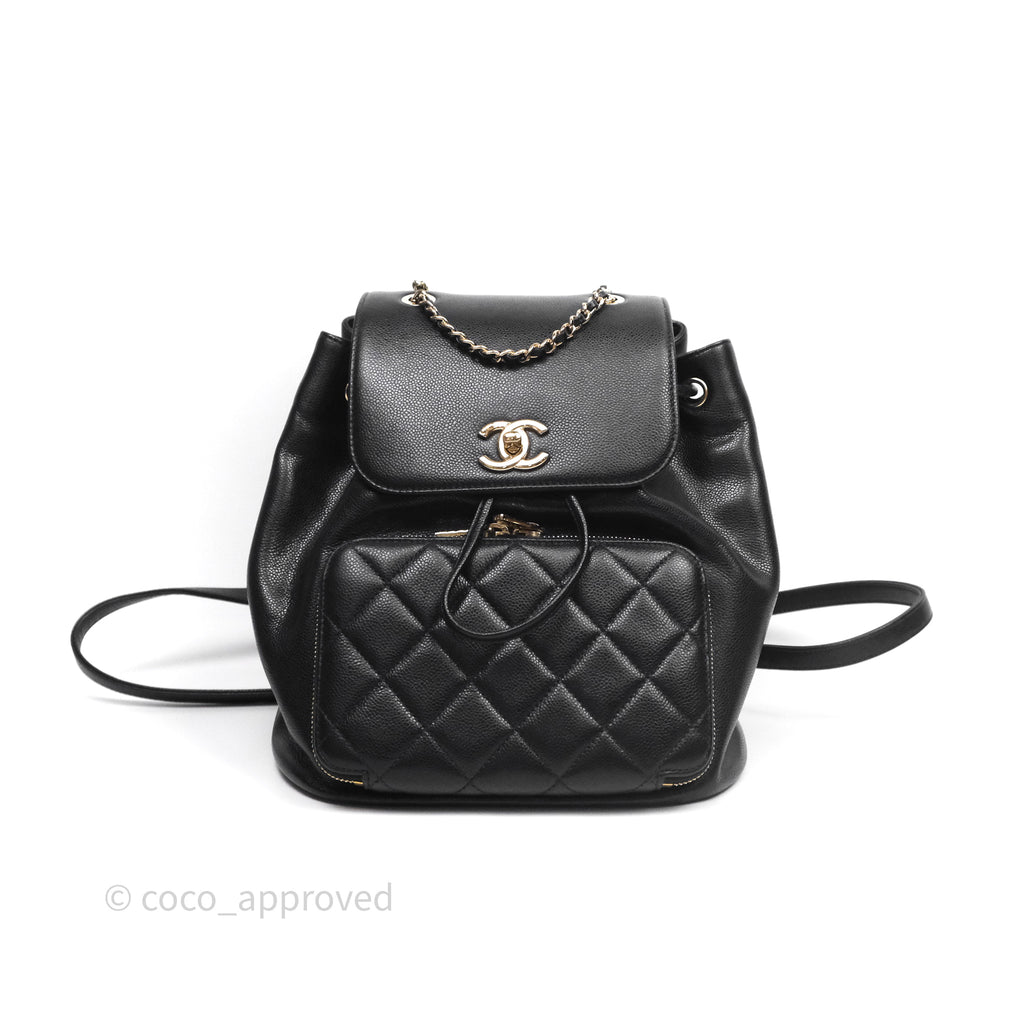 Chanel Quilted Business Affinity Backpack Black Caviar Light Gold Hardware