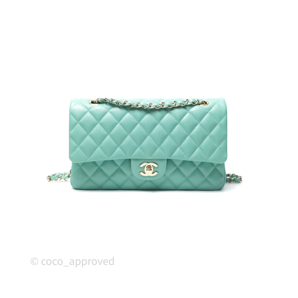 Chanel Classic M/L Medium Flap Quilted Green Caviar Gold Hardware