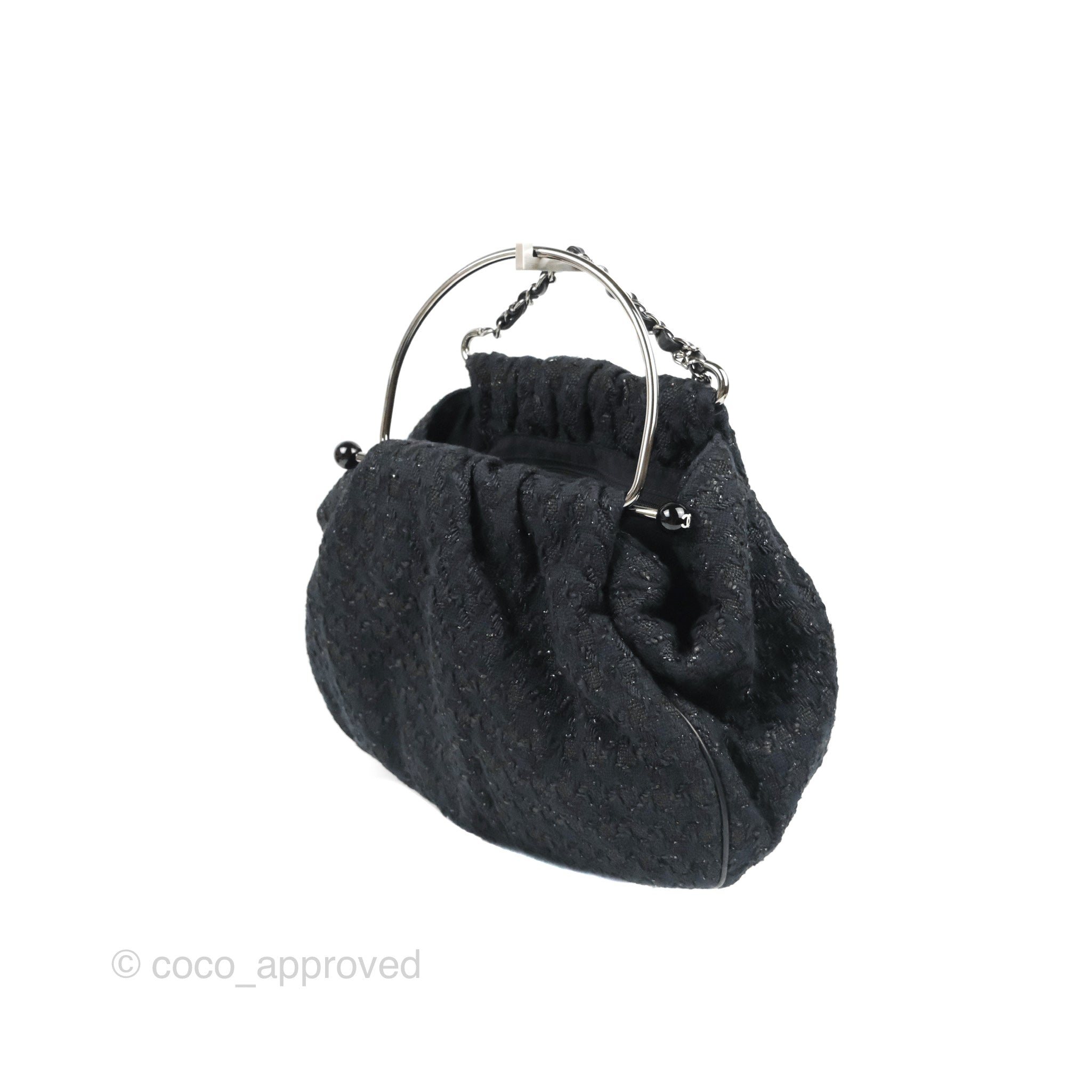 Chanel Tweed Boucle Knitting Bag Black Silver Hardware – Coco