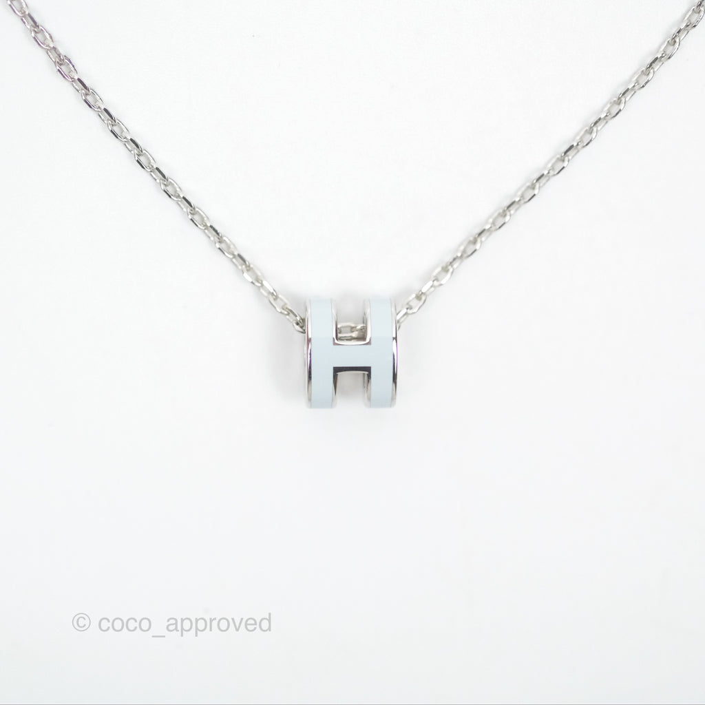 Hermès Mini Pop H Pendant Necklace Bleu Zephyr U2 Silver Hardware