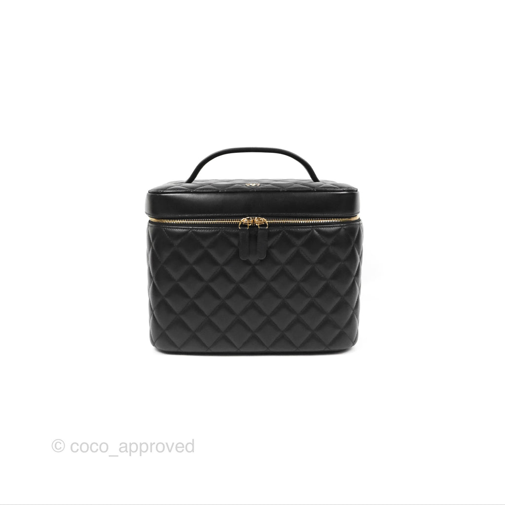 Chanel Vintage Chanel Quilted Cosmetic Vanity Hand Bag - Black