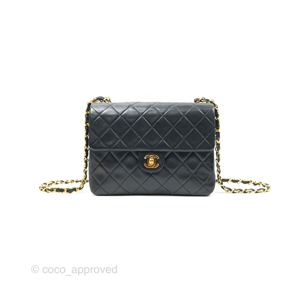 Chanel Vintage Square Flap Bag Black Lambskin 24K Gold Hardware