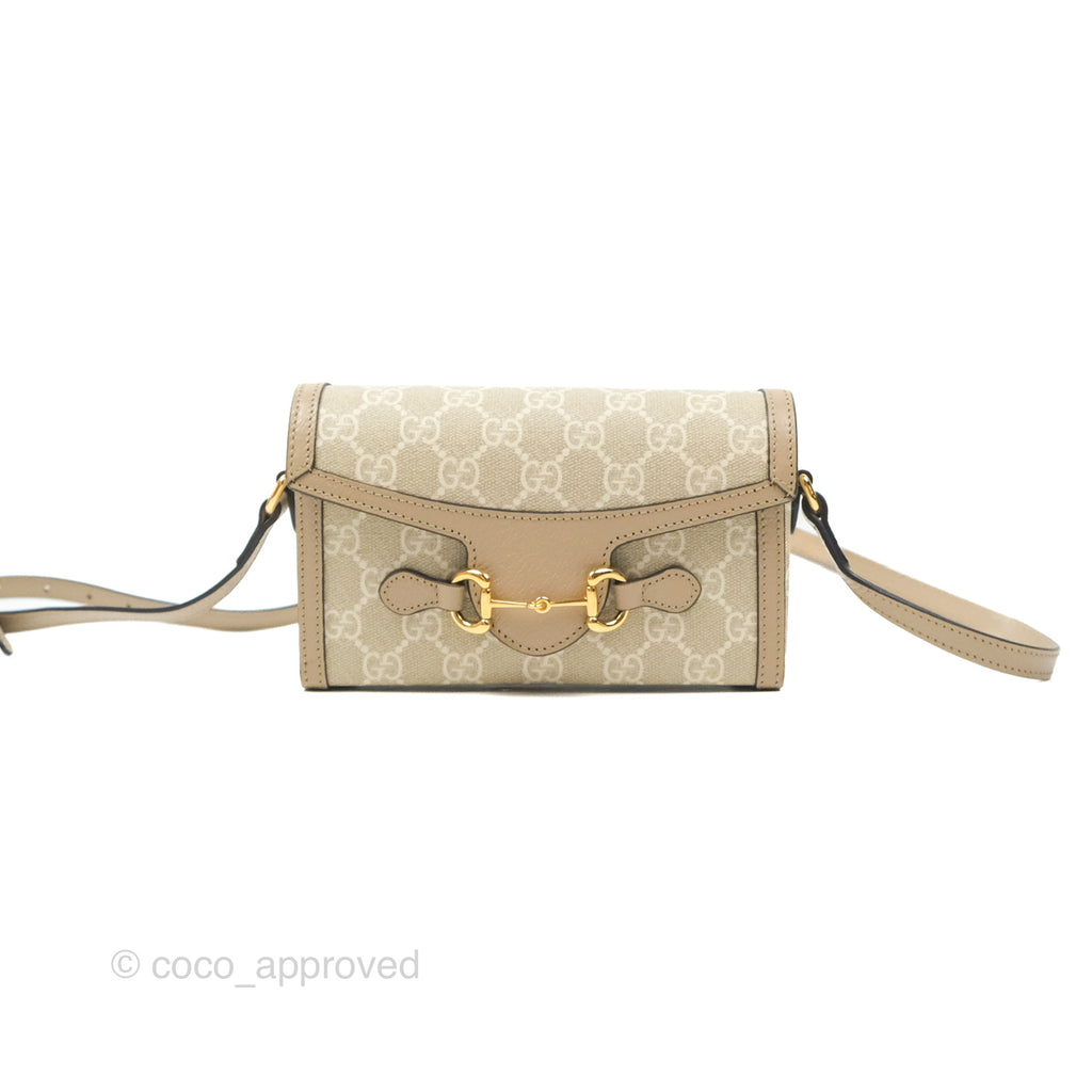 Gucci Horsebit 1955 Mini Bag Beige/White GG Supreme Canvas