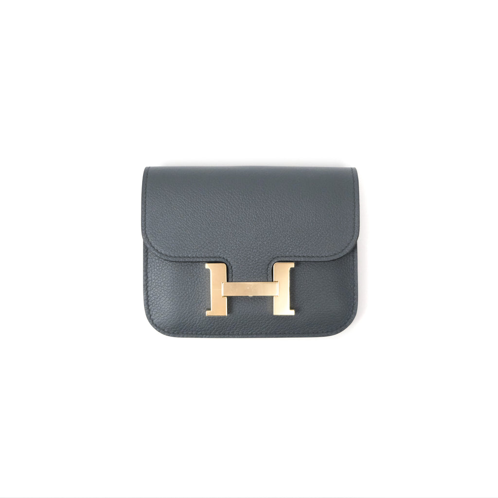 Hermès Constance Slim Wallet Gris Misty / Beige Marfa Evercolor Gold Hardware