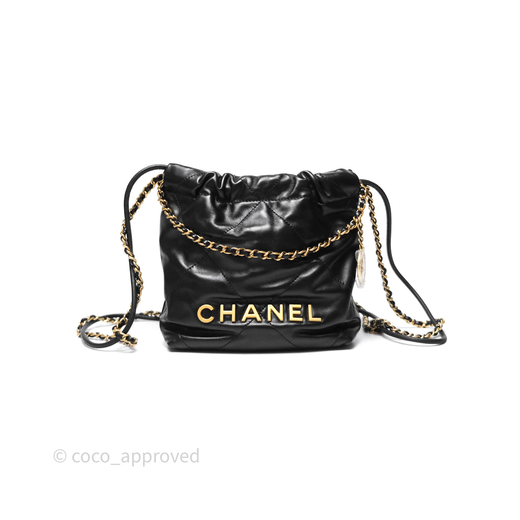 Chanel 22 Mini Bag Black Crumpled Calfskin Aged Gold Hardware