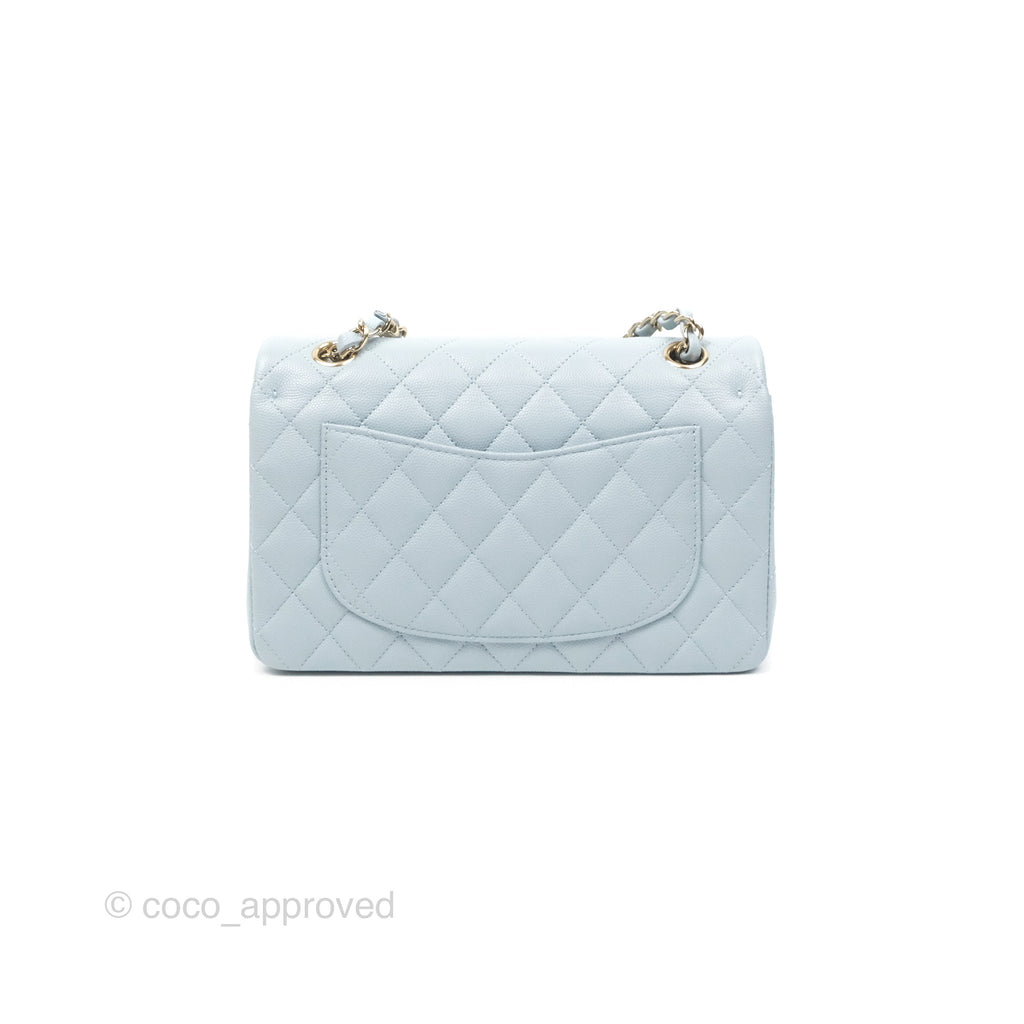 Chanel Small Classic Quilted Flap Light Blue Caviar Gold Hardware