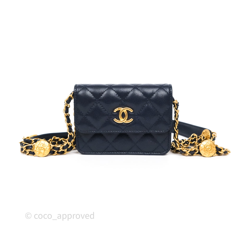 Chanel Twist Your Button Coin Purse With Chain Navy Shiny Caviar