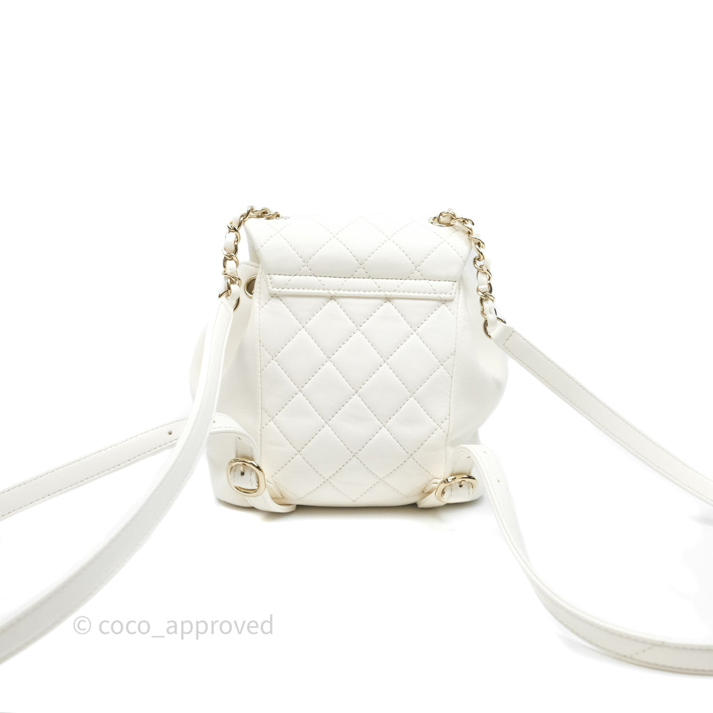 Chanel Quilted Small Duma Drawstring Backpack White Calfskin Gold Hardware