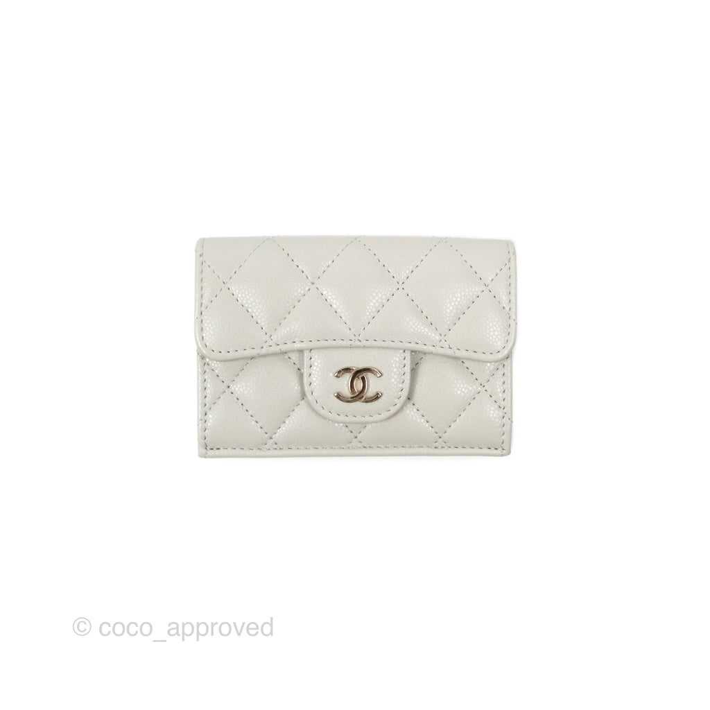 Chanel Quilted Classic Short Wallet Light Grey Caviar Gold Hardware