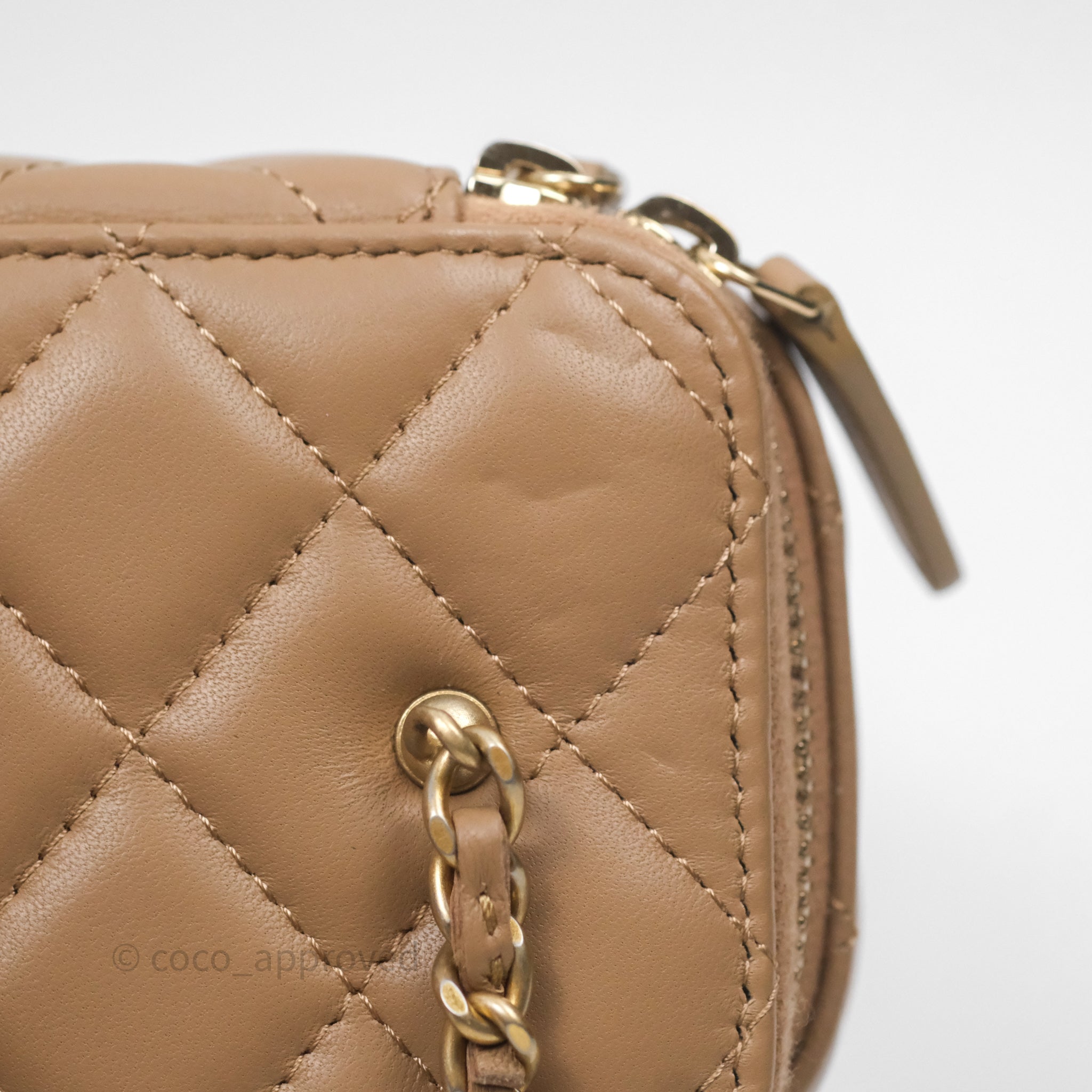 Chanel Pearl Crush Vanity With Chain Dark Beige Lambskin Aged Gold