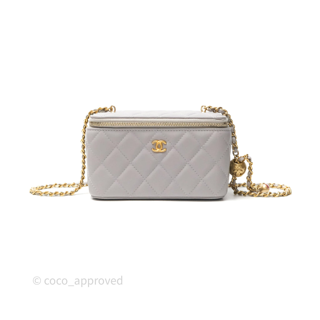 Chanel Pearl Crush Vanity With Chain Grey Lambskin Aged Gold Hardware