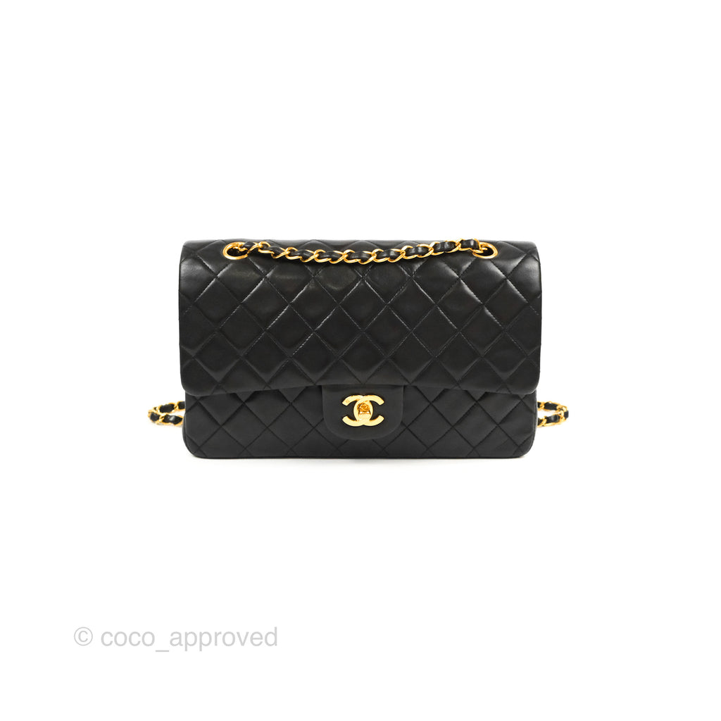 Chanel Vintage Medium Classic Flap Black Lambskin 24K Gold Hardware