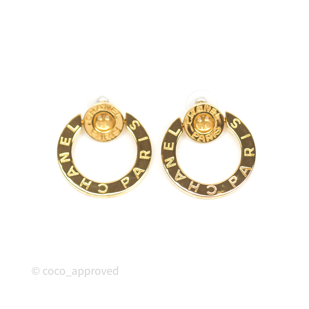 Chanel CC Round Earrings Gold Tone 20A