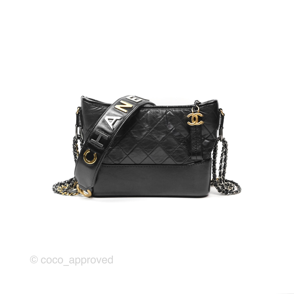 Chanel New Medium Gabrielle Hobo with Logo Handle Quilted Black Aged Calfskin
