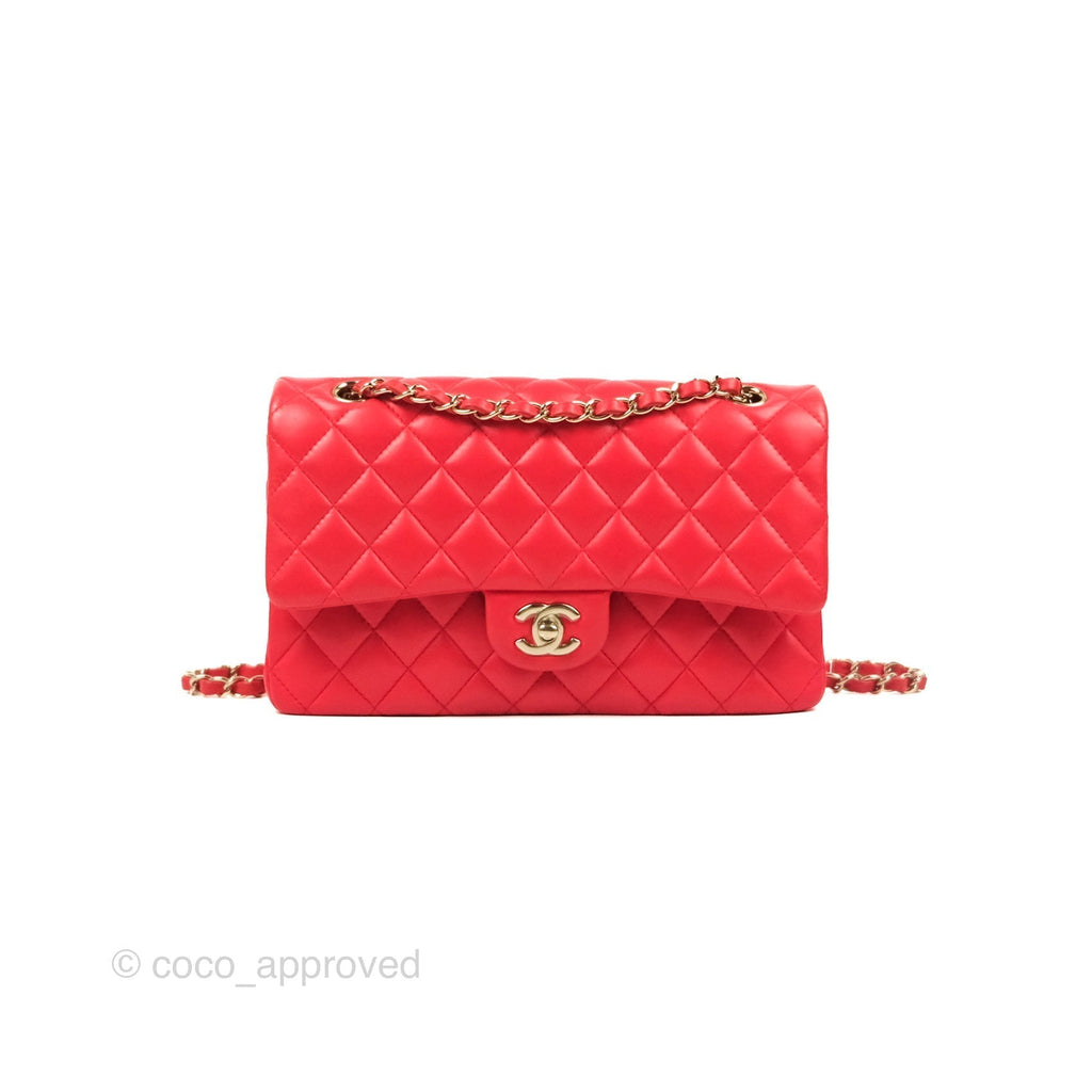 Chanel Classic M/L Medium Flap Quilted Red Lambskin Gold Hardware
