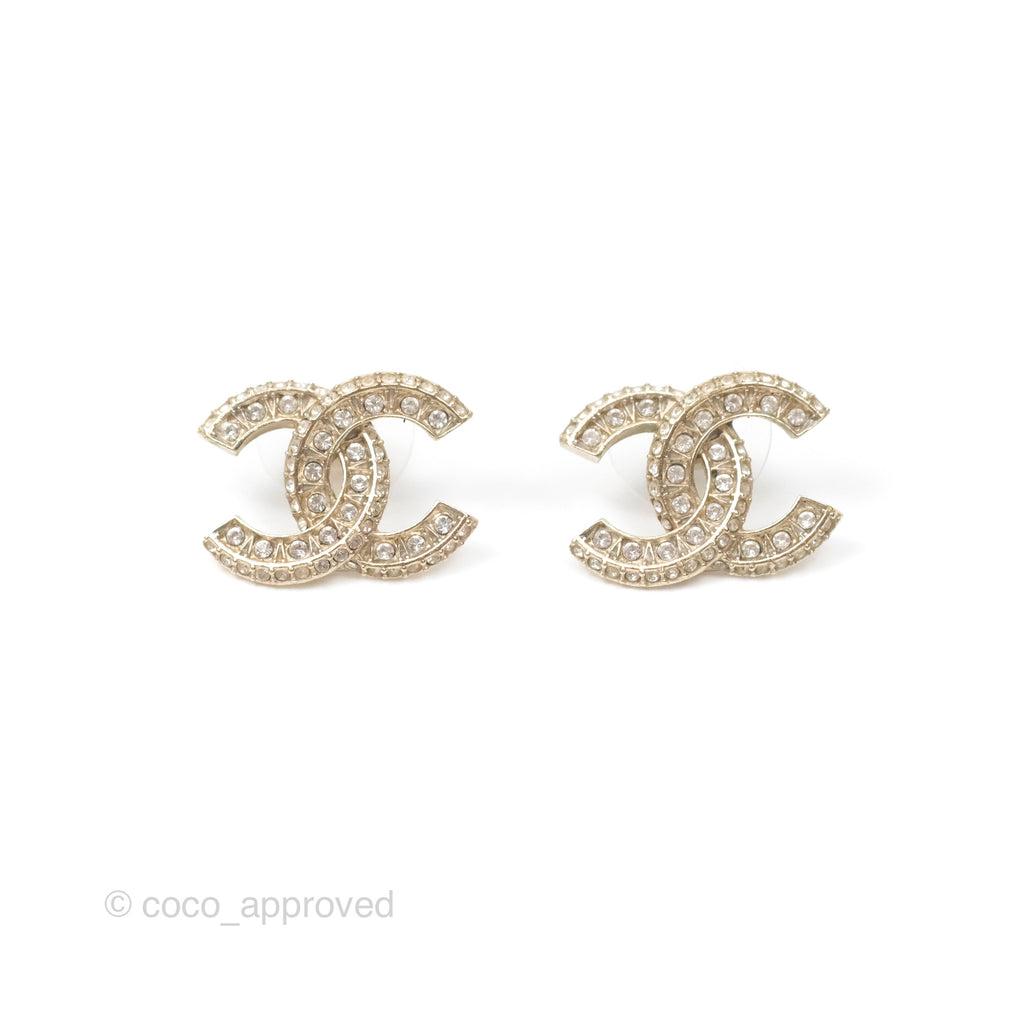 Chanel Crystal CC Earrings Gold Tone 20V