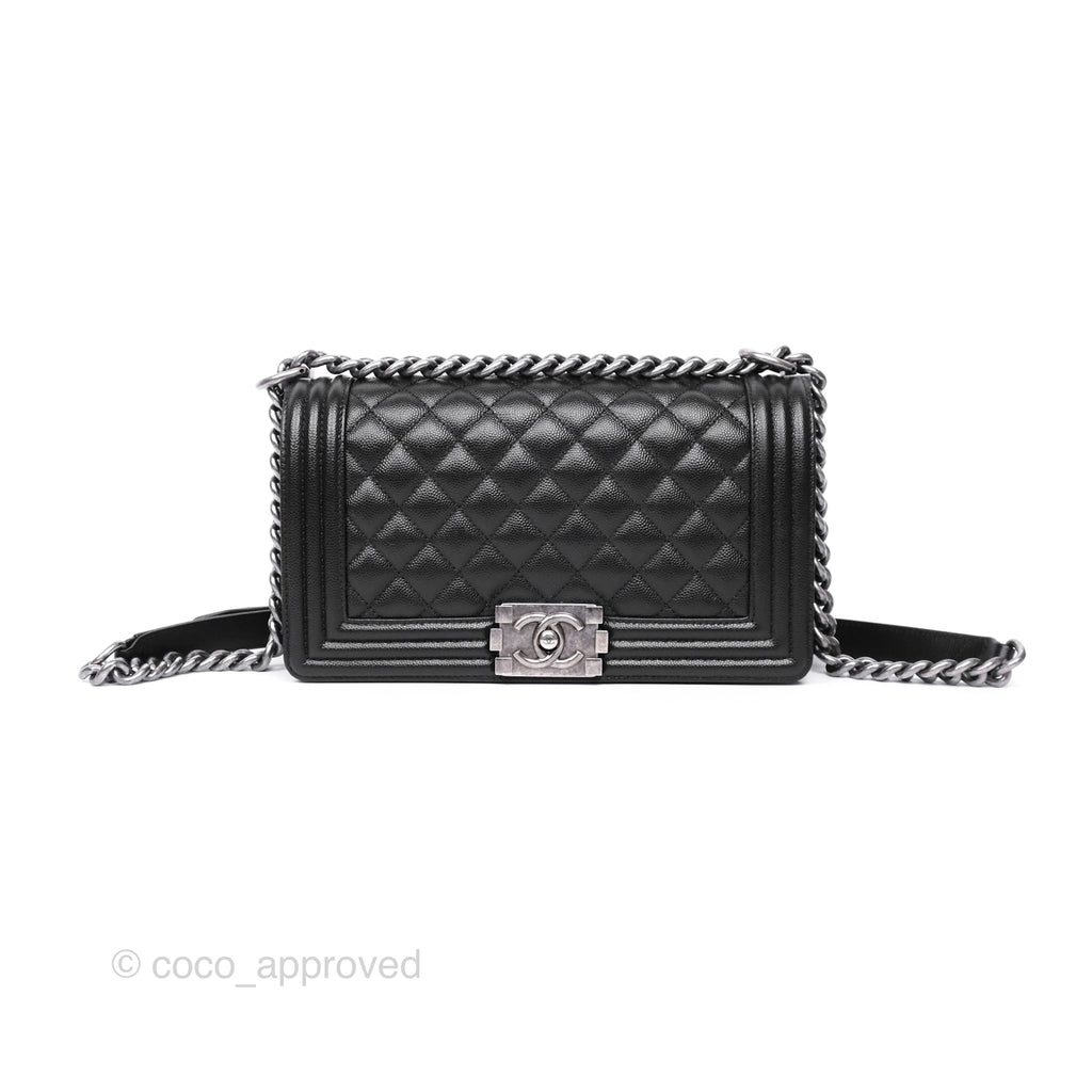 Chanel Medium Boy Quilted Black Caviar Ruthenium Hardware