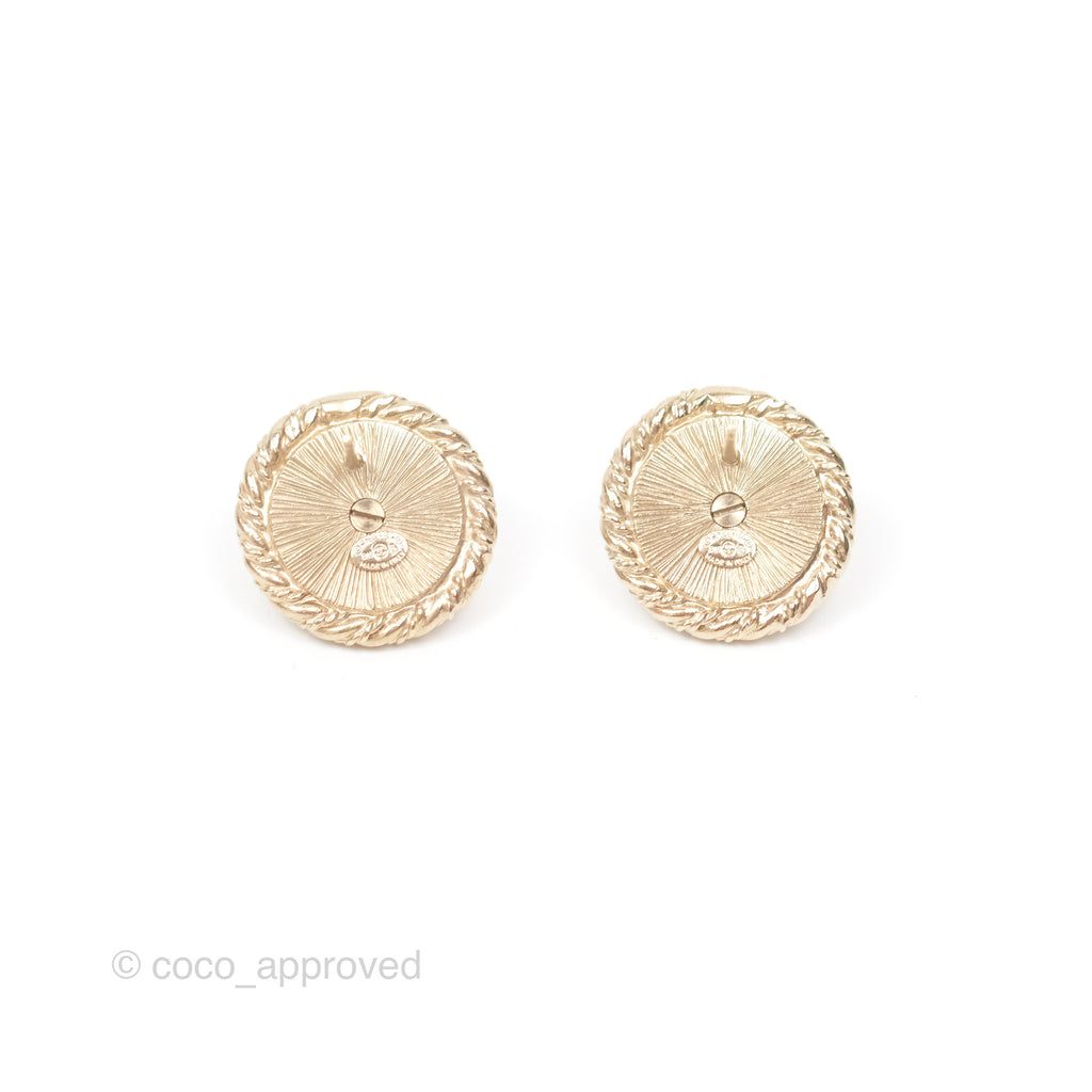 Chanel CC Round Earrings Gold Tone 15B