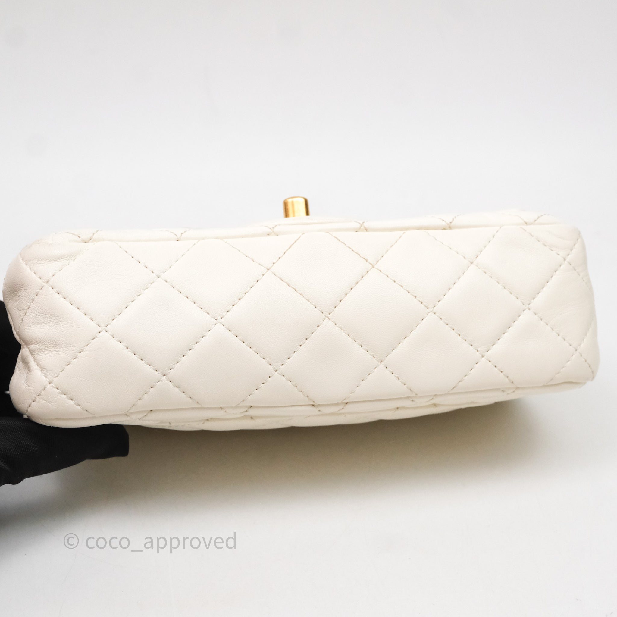 Chanel Mini Rectangular Pearl Crush White Lambskin Aged Gold