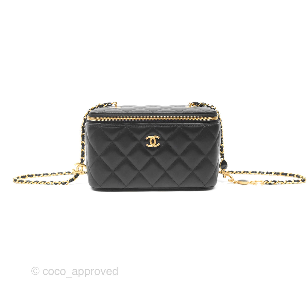 Chanel Vanity with COCO Heart Chain Black Lambskin Aged Gold Hardware