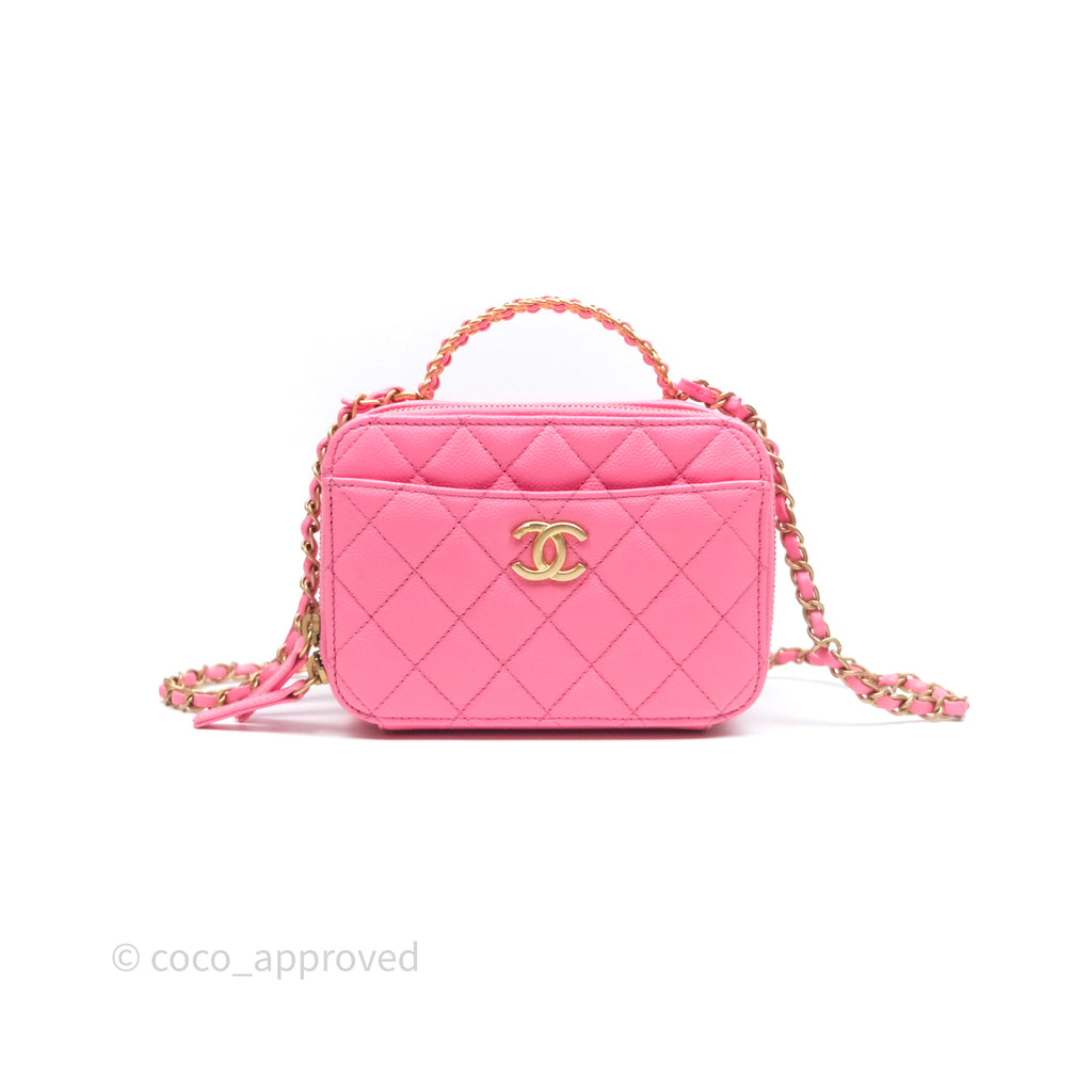 Chanel Quilted Pick Me Up Small Vanity Case Hot Pink Caviar Aged Gold Hardware